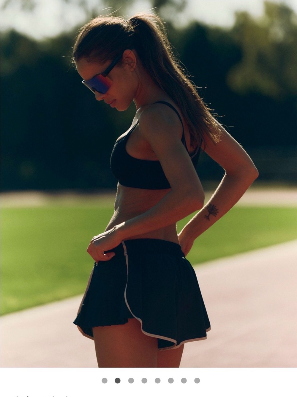 FP Movement by Free People Easy Tiger Black Pleated Short with Bone/Khaki Trim - Picture 3 of 16